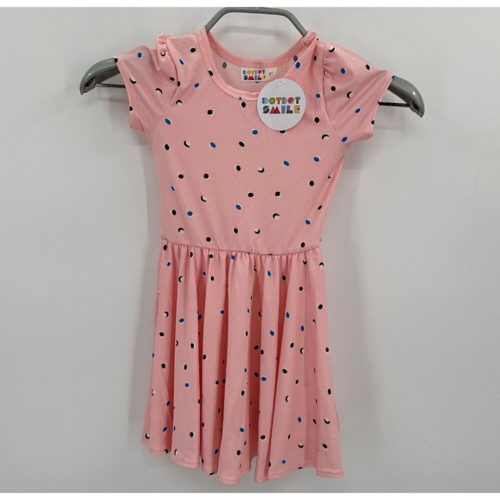 Dot Dot Smile Girl's Cap Sleeve Dress sz 2T Short Sleeve Pink Moons Print